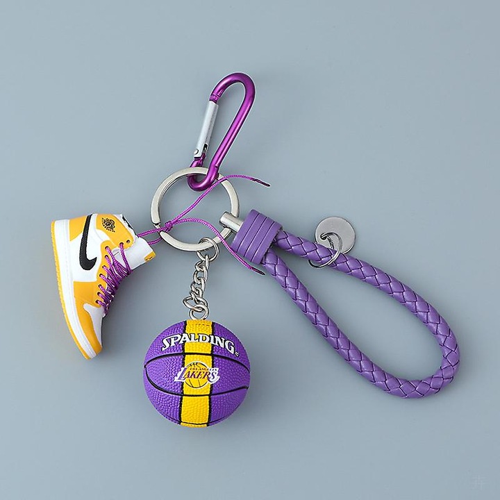 3D mini sportcipő és kosárlabda kulcstartó szett, sárga, 5cm