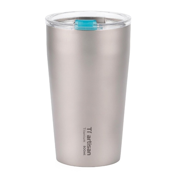 Cupa de cafea din titan cu perete dublu, 500ml, albastru, 14x8.6cm, set cu capac