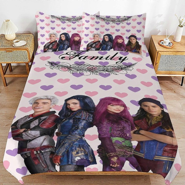 Set lenjerie de pat Nk294, 3 piese, cuvertura draguta, 135x200cm, multicolor