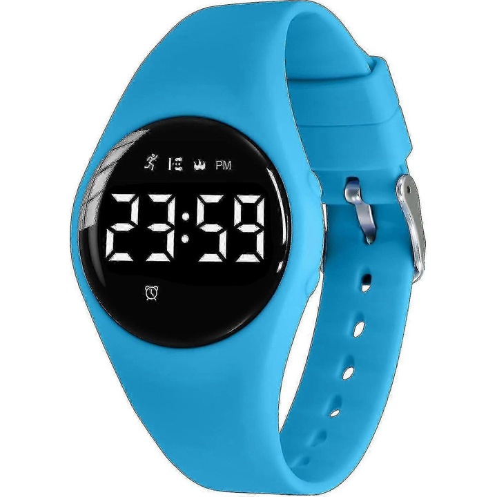 Ceas sportiv digital pentru copii, 5 ATM rezistent la apa, alarma, 17cm, albastru