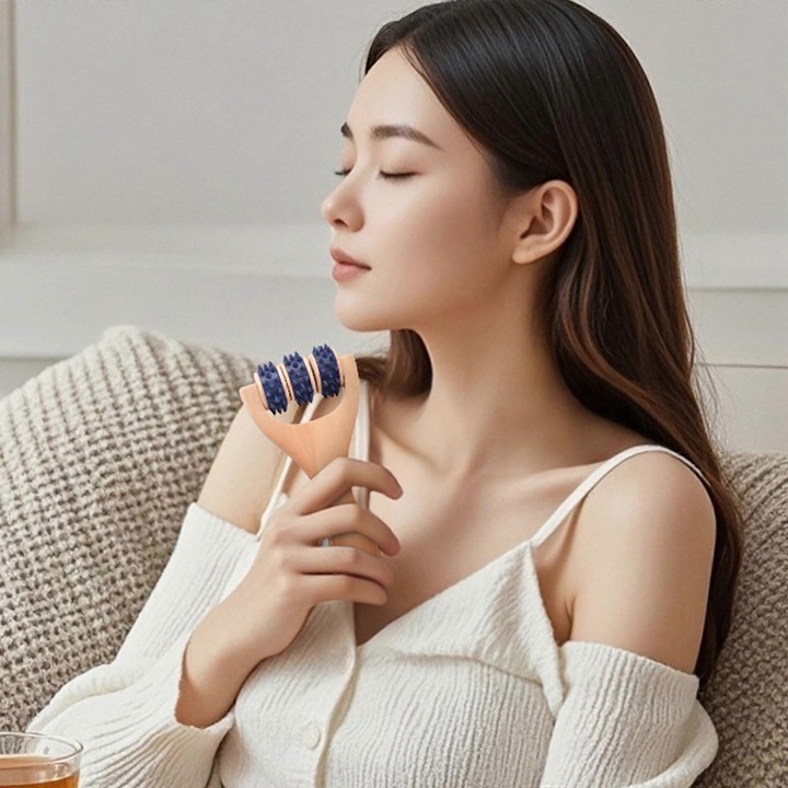 Hordozható fa masszírozó készülék, 15.5x8cm, kék, fehér, rózsaszín