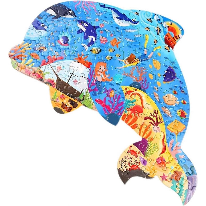 Puzzle delfin 108 darab tengeri állat matricákkal, 4-10 éves gyermekeknek