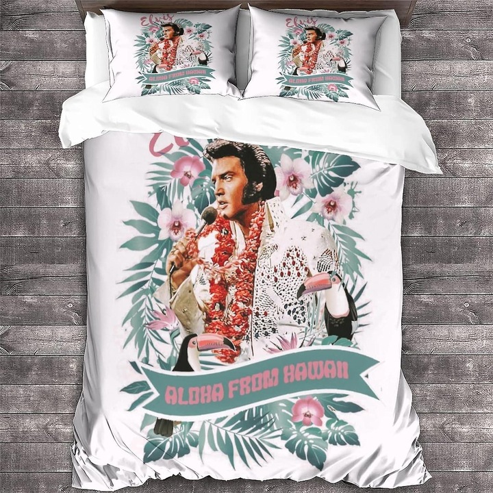 Set lenjerie de pat Elvis Presley, 3 piese, 135x200cm, 200x200cm, 220x240cm, multicolor