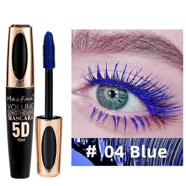 Mascara colorat 5D, waterproof, voluminos, albastru, set de 5 nuante
