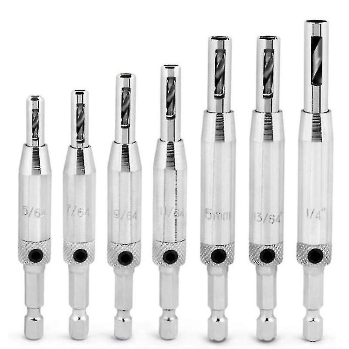 Set 7 biti auto-centratori pentru gaurit, dimensiuni variate, culoare argintie