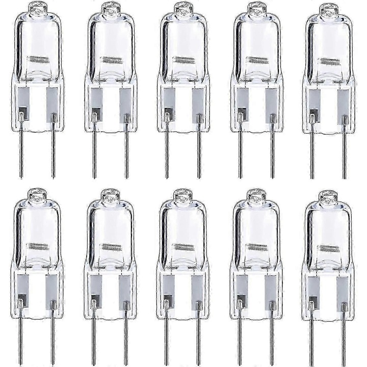 Set 10 becuri halogen G6.35, 2 pini, 12V, 35W, cald 2700K, pentru candelabre, lumini de urmarire, birou