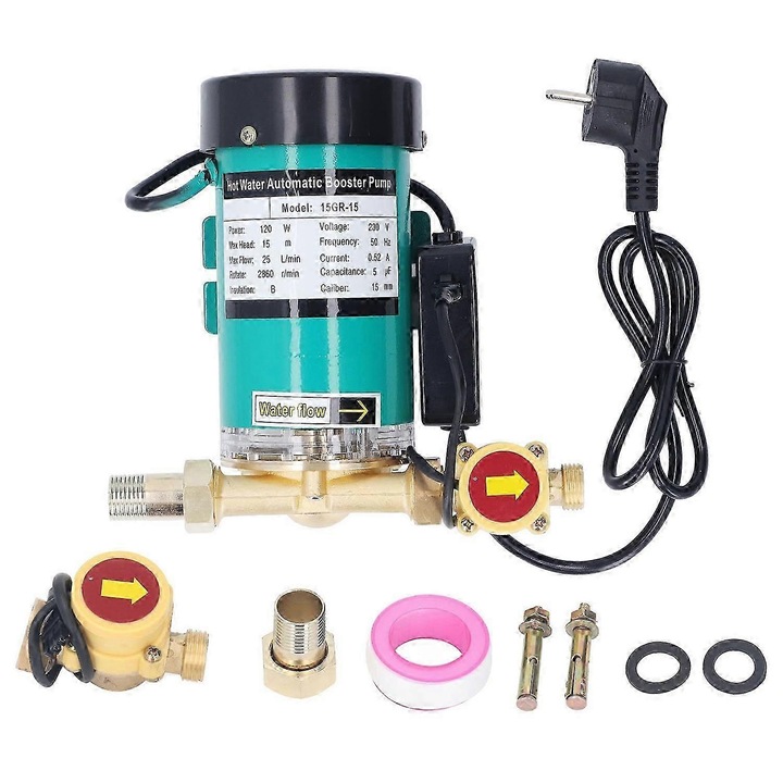 Automata vízpumpa 120W, 25L/perc, 15m magasság, automatikus áramláskapcsolóval, készlet