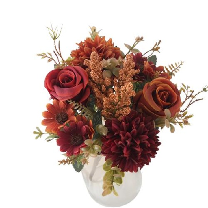 Aranjament floral handmade, portocaliu-maro, 30cm