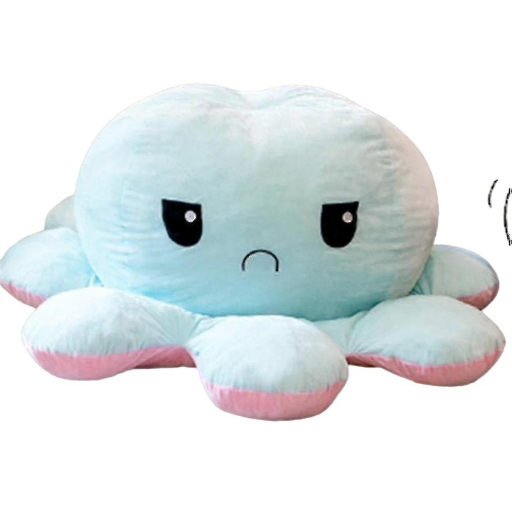 Jucarie de plus Octopus dublu fata, expresii amuzante, diametru 90cm