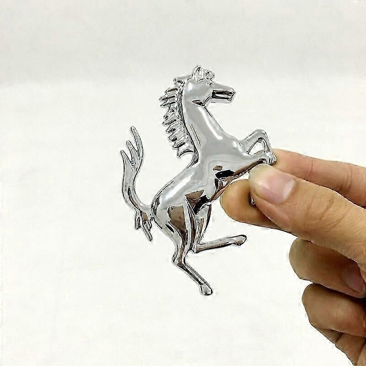 Autocolant metalic pentru masina, cal alergator, argintiu auriu, 10x7cm