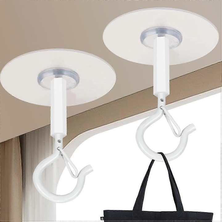 Suporturi adezive pentru tavan, set de 4, rezistente, pentru plante, lampi, clopote de vant, culoare alba