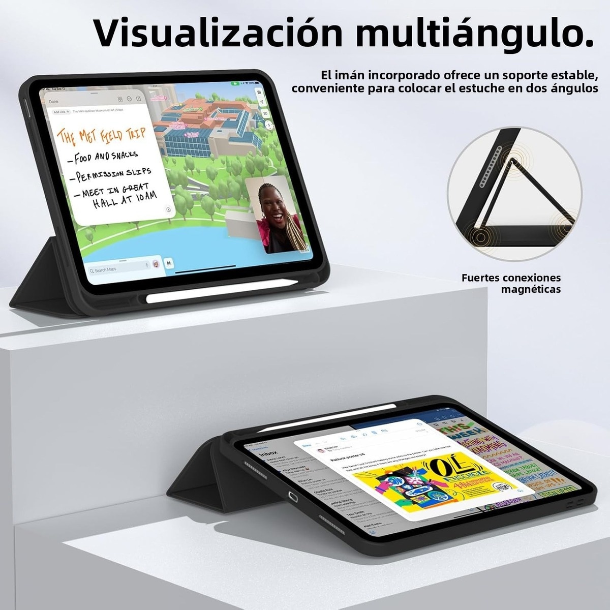 Husa Inteligenta compatibila cu Apple iPad (A16) 11 generatie 2025 / iPad 10th 10.9" 2022, Unghiuri Ajustabile, cu suport pentru stilou, husa inteligenta cu suport pliabil in trei, Negru