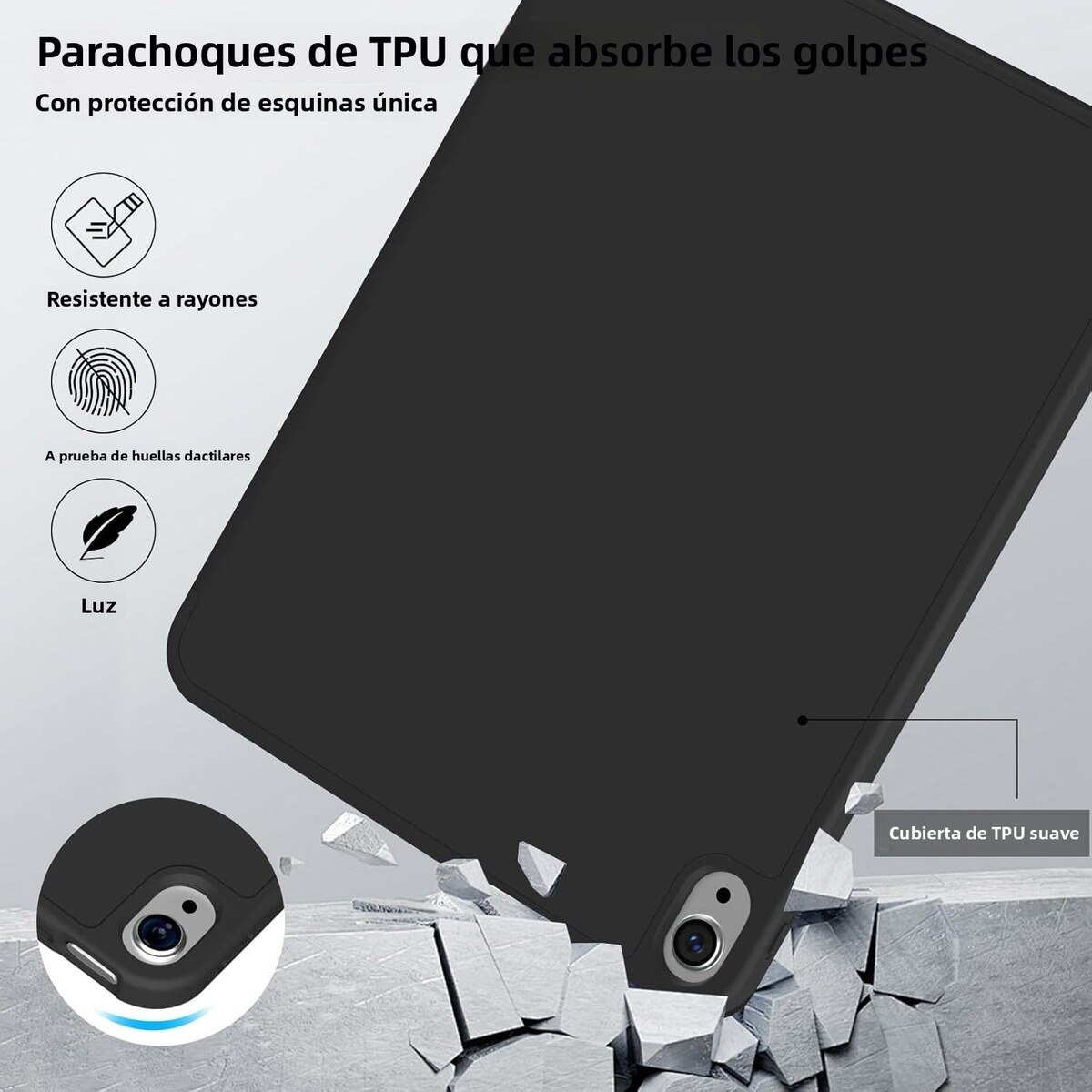 Husa Inteligenta compatibila cu Apple iPad (A16) 11 generatie 2025 / iPad 10th 10.9" 2022, Unghiuri Ajustabile, cu suport pentru stilou, husa inteligenta cu suport pliabil in trei, Negru