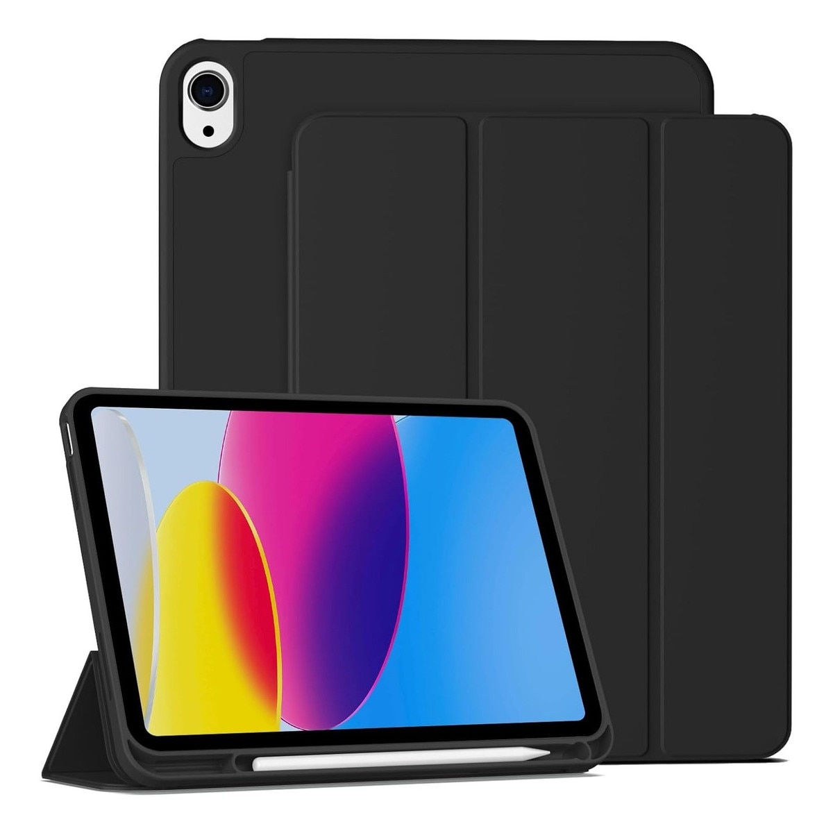 Husa Inteligenta compatibila cu Apple iPad (A16) 11 generatie 2025 / iPad 10th 10.9" 2022, Unghiuri Ajustabile, cu suport pentru stilou, husa inteligenta cu suport pliabil in trei, Negru