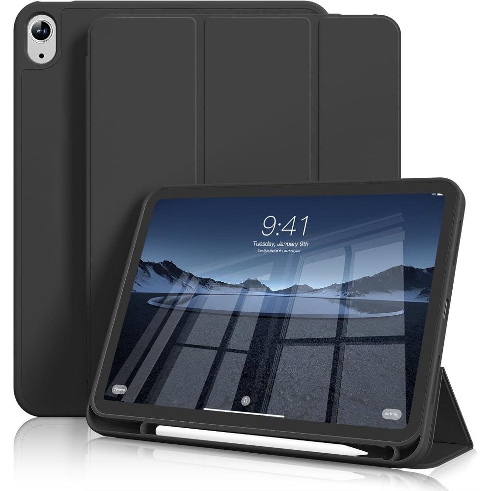 Husa Inteligenta compatibila cu Apple iPad (A16) 11 generatie 2025 / iPad 10th 10.9" 2022, Unghiuri Ajustabile, cu suport pentru stilou, husa inteligenta cu suport pliabil in trei, Negru