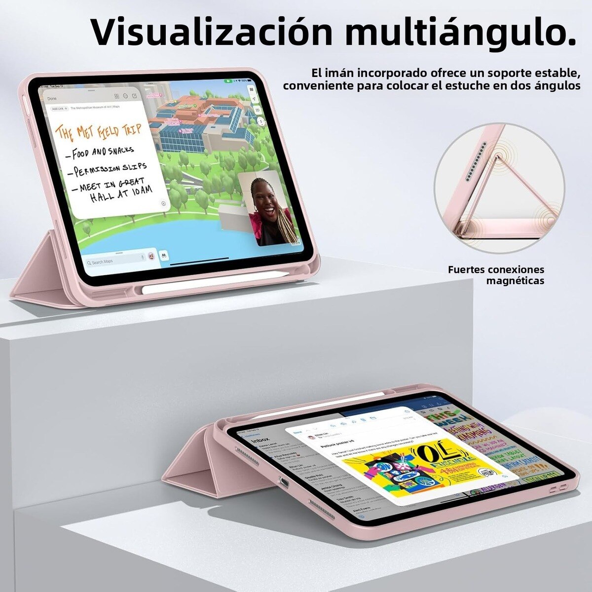 Husa Inteligenta compatibila cu Apple iPad 10th 10.9", Unghiuri Ajustabile, roz