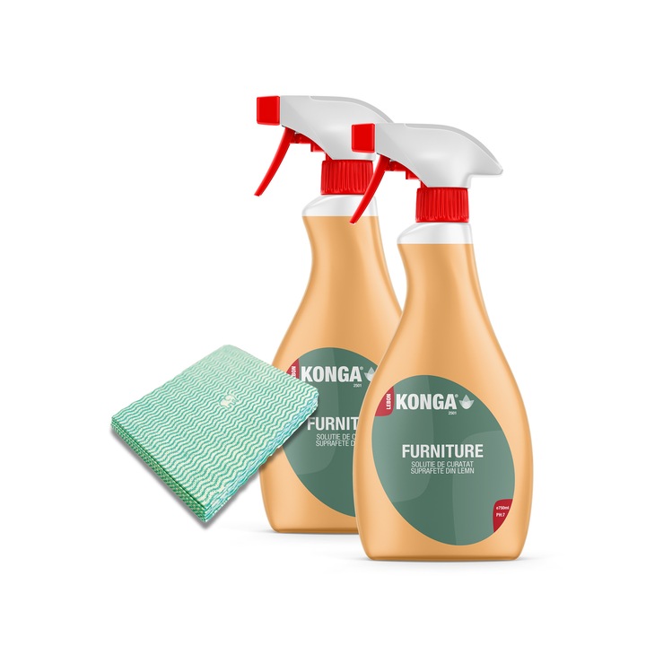 Set - 2 x Solutie curatat mobila, 750ml cu pulverizator + Laveta profesionala - Curatare Delicata - 10 bucati / pachet