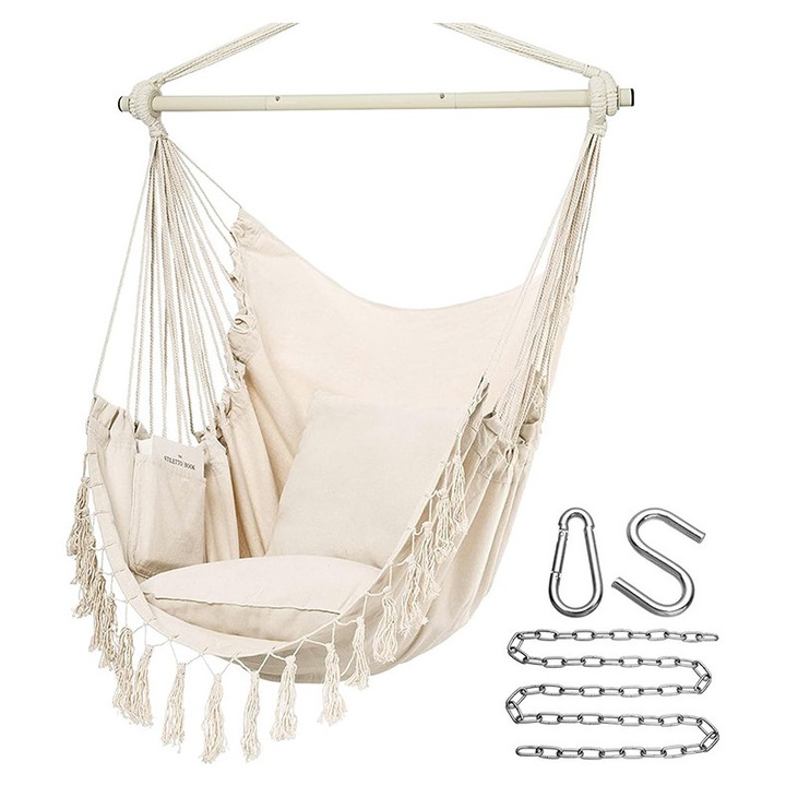 TodyJeyHo függőfotel, bézs, 2 párnával, 500 lbs