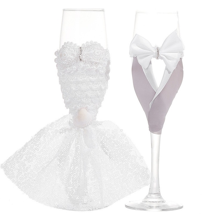 2 darab esküvői pezsgőspohár készlet, Supertina, elegáns design, 22.5cm, átlátszó