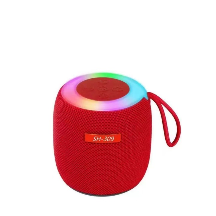 Boxa portabila SH-309, Bluetooth 5.3, material textil, 800mAh, stereo, multifunctional, rosu