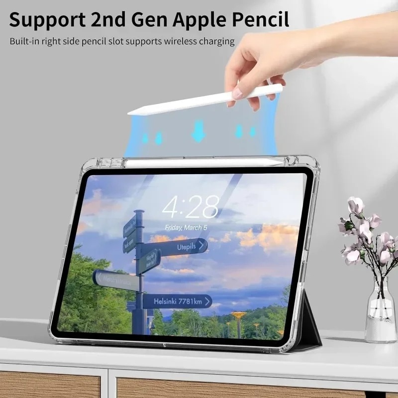 Husa tableta pentru iPad (A16)11th gen 11-inch 2025 si iPad 10th gen 10.9-inch 2022, compartiment pentru Apple Pencil, Negru