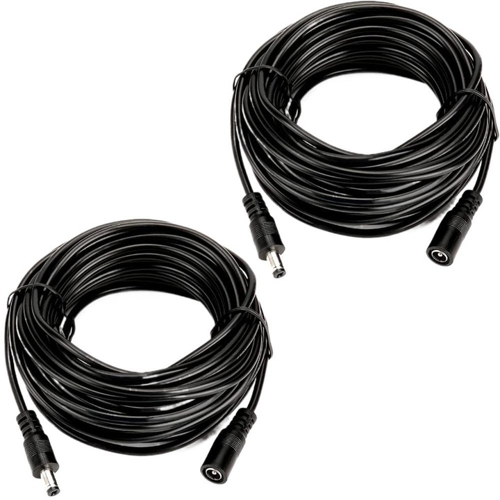 Cablu de alimentare, 5m, 2 bucati, 5.5x2.1mm, negru, pentru camere de supraveghere