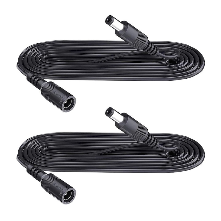 Cablu de alimentare set 2 buc, 2m, 5.5x2.1mm, negru, pentru camere de supraveghere, DC 24V, 3A