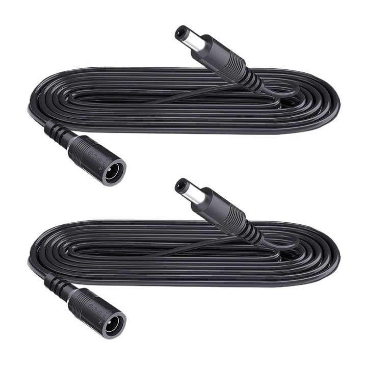 Cablu de alimentare set 2 buc, 2m, 5.5x2.1mm, negru, pentru camere de supraveghere, DC 24V, 3A