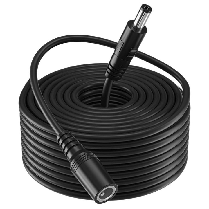 Cablu de alimentare pentru camere de supraveghere wireless, 24V, 3A, 15 metri, compatibil cu majoritatea camerelor, pentru functionare continua si neintrerupta, plastic/cupru, universal, negru