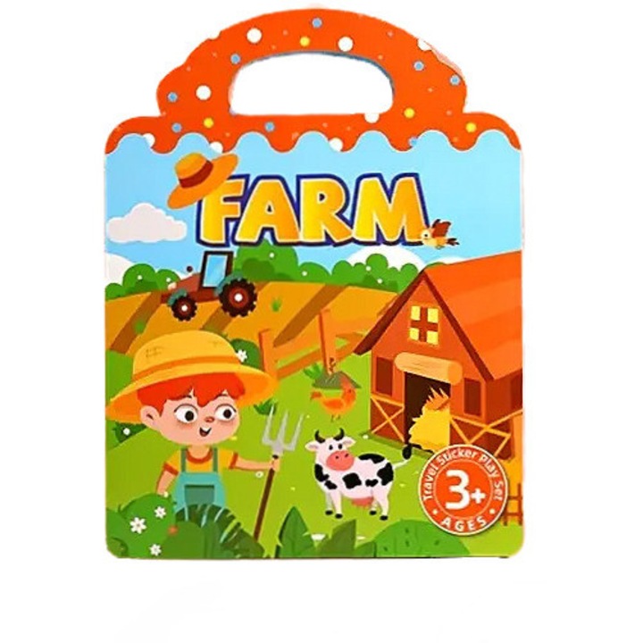 Autocolante reutilizabile cu cartea la ferma, tractor, roaba, animale, cal, caine, vaca, recomandat 3+ ani