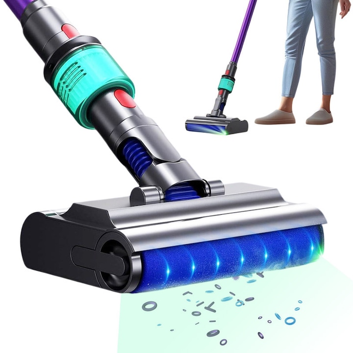 Mop spalare si aspirare cu cap electric cu led Bedee®, compatibil cu aspiratoarele Dyson V7 V8 V10 V11 V15, 1 cap aspirare cu led, 1 rezervor apa detasabil si un buton blocator pentru intrerupator