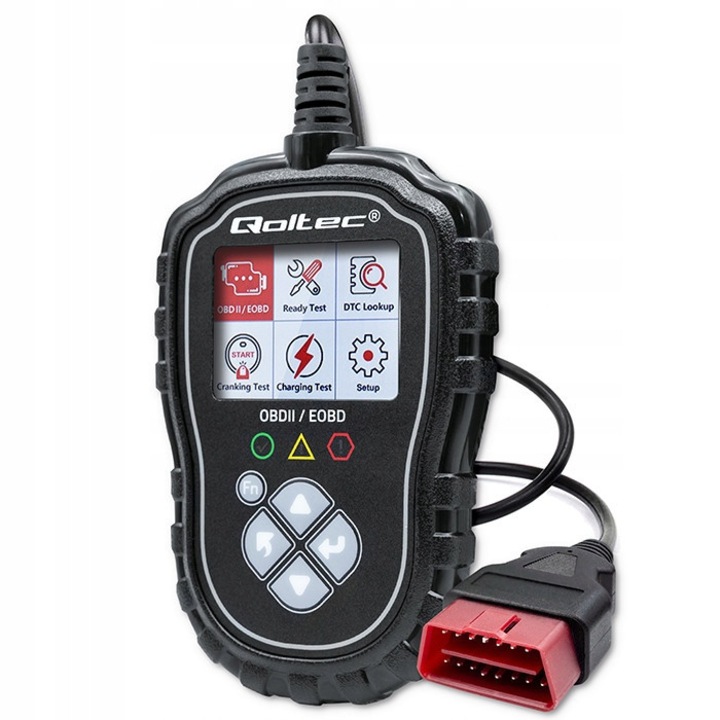 Тестер за диагностика/скенер OBD2 Qoltec ProLine, с меню на полски език, цветен LCD екран 2.4'', съвместим с OBDII/EOBD, черен, 1 бр