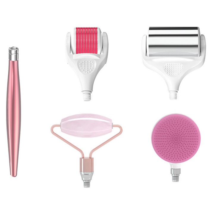 Set Derma Roller 4 in 1 pentru ingrijirea completa a pielii, set cu rola microneedling, rola cu microace pentru ingrijirea pielii femeilor si barbatilor, cu cutie de depozitare, Aparat de masaj Fata Tratament facial