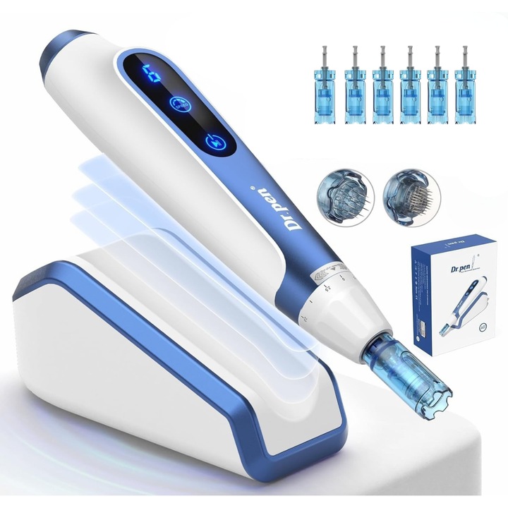 Dr. Pen A11 Original – Професионално устройство за микронидлинг Dermapen, с 3 патрона с 12 игли и 3 патрона с 36 игли, регулиране на скоростта и дълбочината, презареждаемо с USB