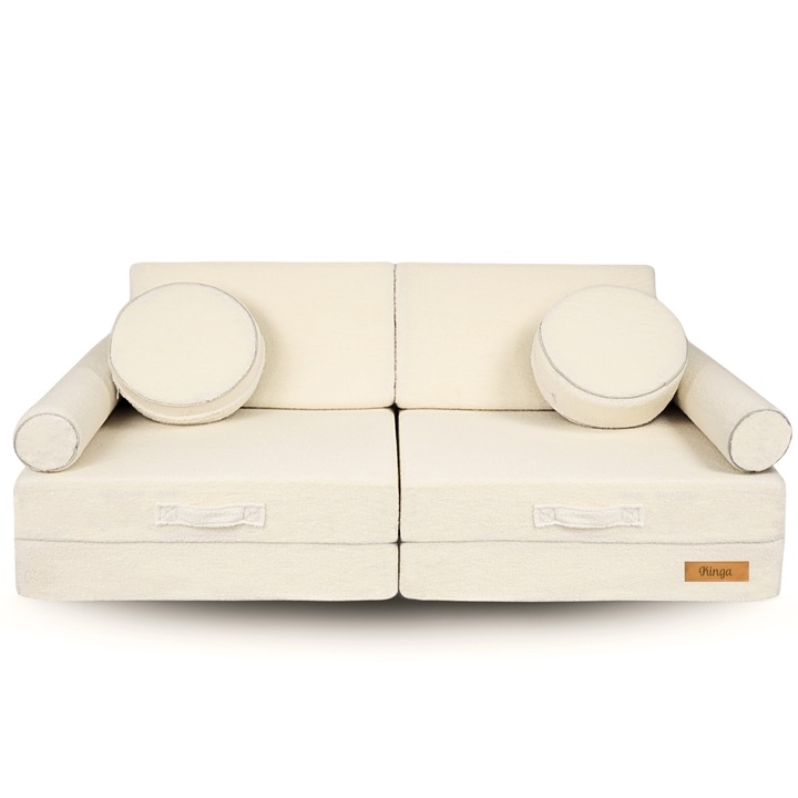 10-частичен модулен детски диван, изработен от висококачествена пяна Flumi - светло бежово теди