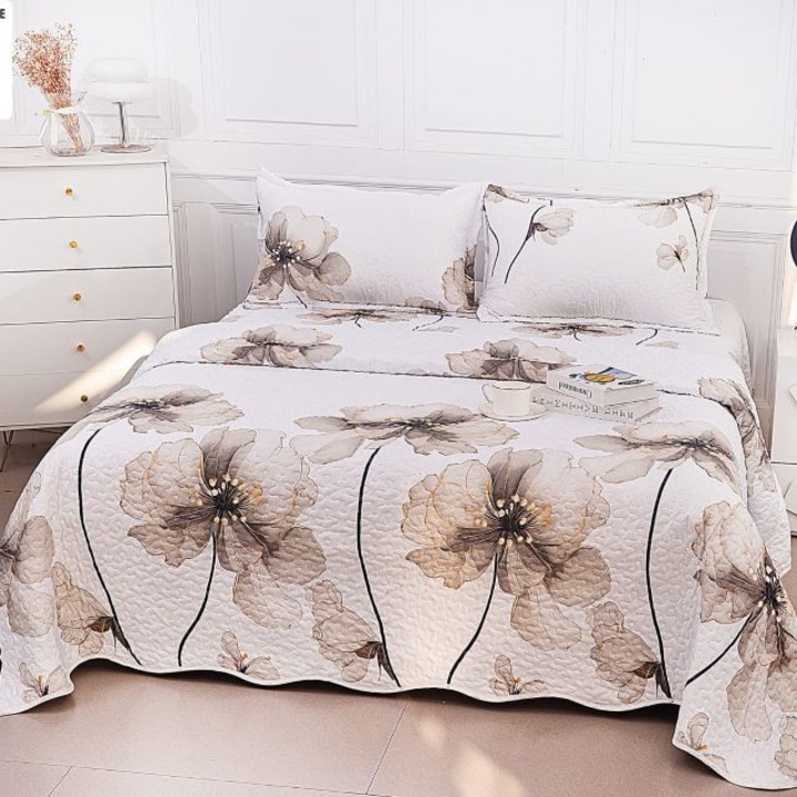 Set cuvertura cu 2 fete, Casa de Vis Online, matlasata, 3 piese, multicolor, 220 x 240 cm, Y-270