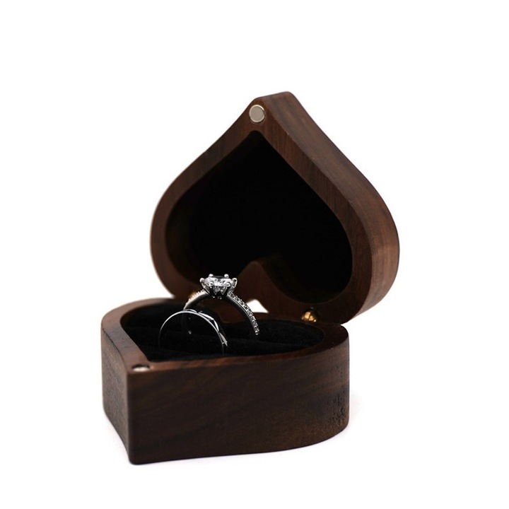Cutie de bijuterii din lemn, Traderplus, design inima, interior catifea, 10x10x5cm, maro