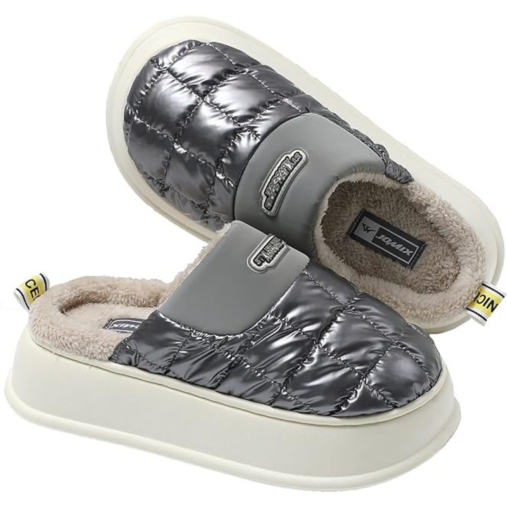 Papuci Femei,Mega Usori, Imblaniti, Talpa Groasa, Gri, Multicolor, 40