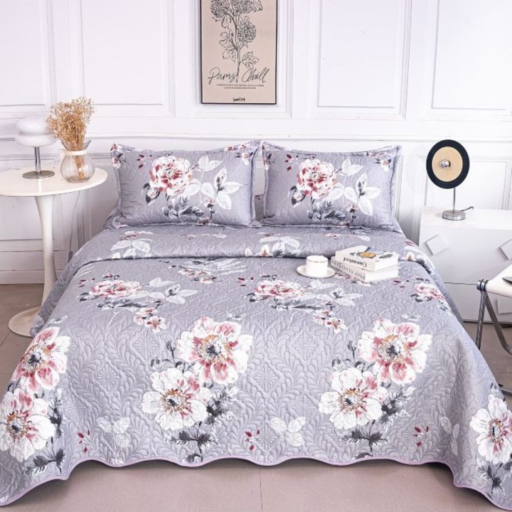 Set cuvertura cu 2 fete, Casa de Vis Online, matlasata, 3 piese, multicolor, 220 x 240 cm, Y-280