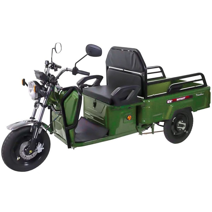 Tricicleta electrica Rotakt Nautilus, fara permis, CIV inclus, viteza 25 km/h, autonomie 44 km, acumulatori 60V/32Ah, greutate admisa 364 kg, culoare verde