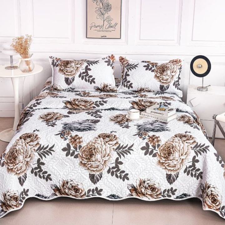 Set cuvertura cu 2 fete, Casa de Vis Online, matlasata, 3 piese, multicolor, 220 x 240 cm, Y-278