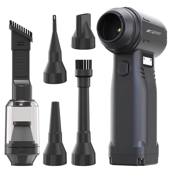 Suflanta de Aer de Viteza Mare KETYA®, Putere 400W, 13.000RPM, Presiune 500g, 5 Duze Interschimbabile, 9 Trepte de viteza, Baterie 10.000mAh, Ideala pentru Curatare PC, Tastaturi, Echipamente Electronice, Aspirare, Uscare, Suflare, Umflat Saltele, Gri