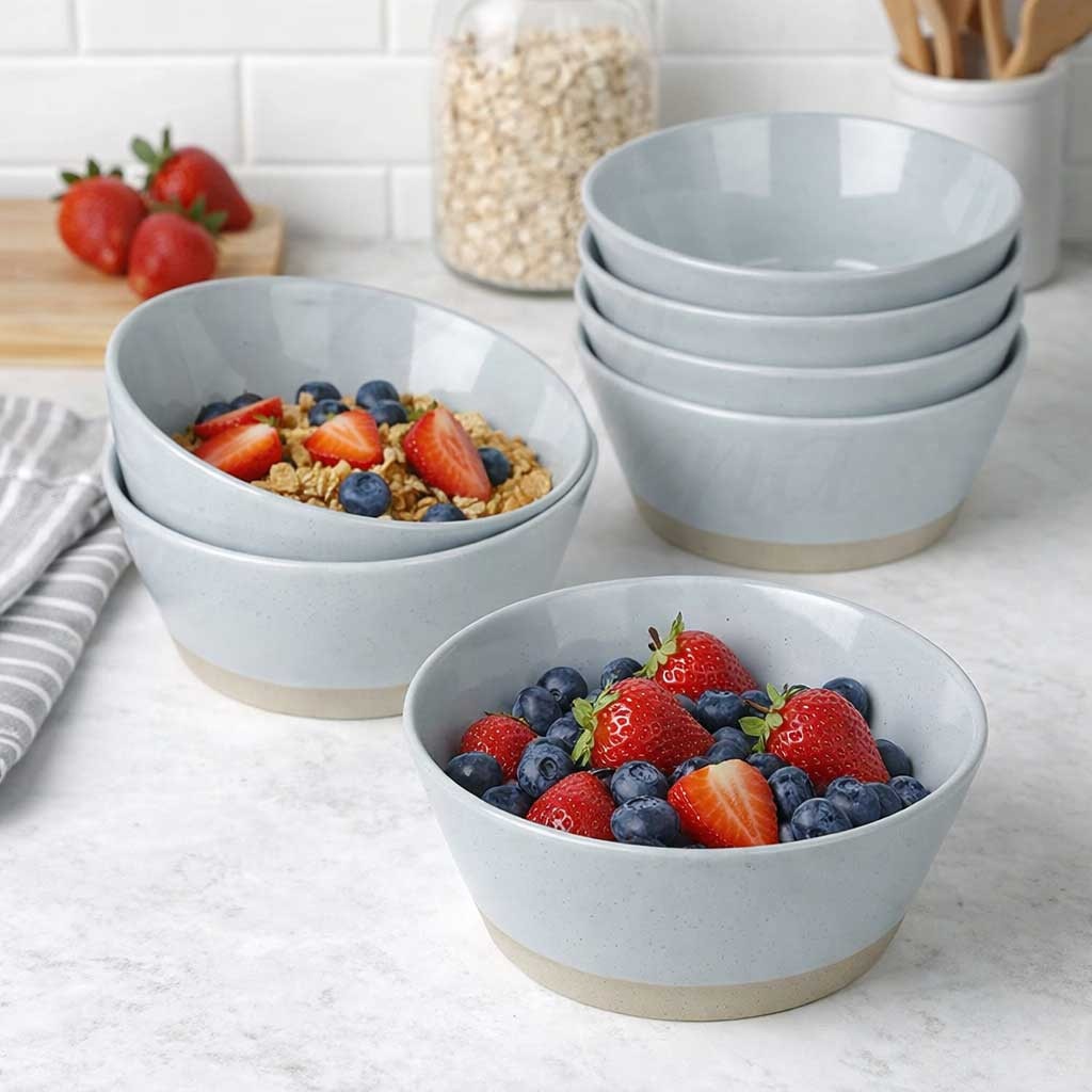 Callena Set de 4 boluri de ceramică gri deschis negre 15x6cm, 570 ml