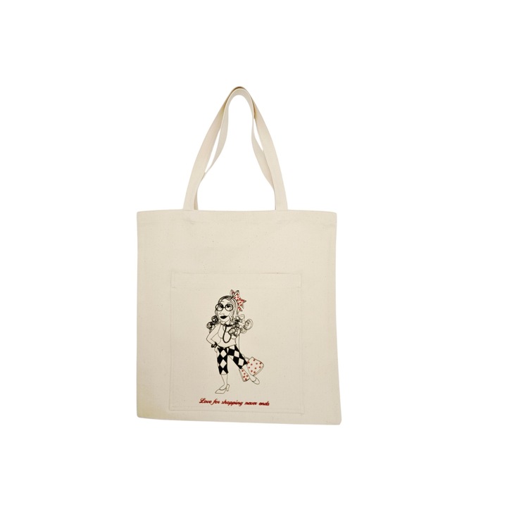 Sacosa de cumparaturi Casa Bumbac Textil, Elsa, broderie, bumbac doc, natur, 45x45cm