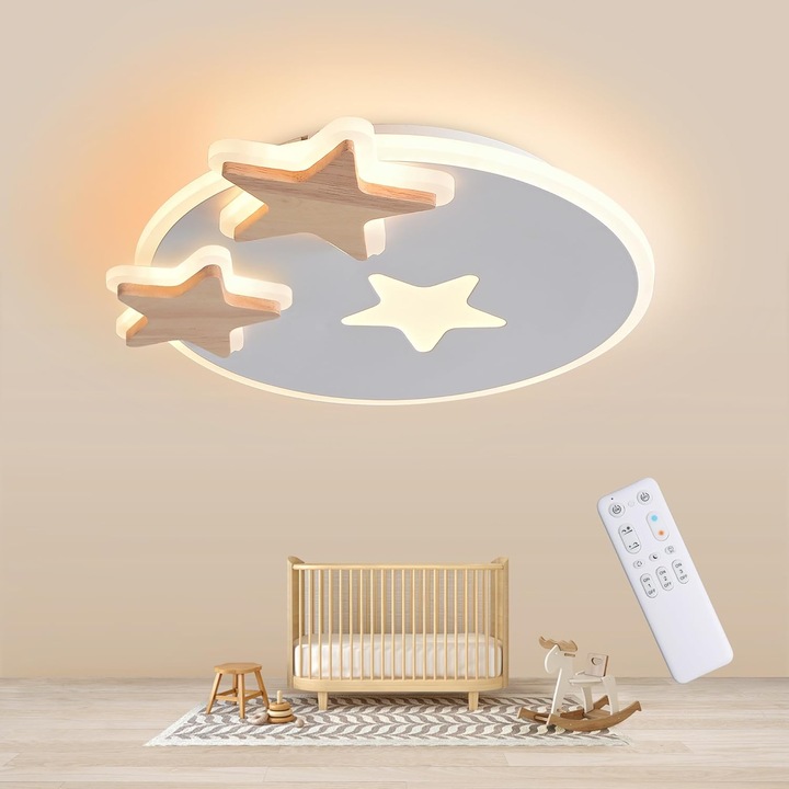 LED плафониера, Goeco, 42 см, 32W, дистанционно управление, регулируема 3000-6000K, димируема, полилей за детска стая, креативна лампа във формата на звезда за спалня