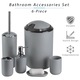 Set accesorii baie, 6 piese, Swjoyol, plastic, gri, design compact, cos gunoi, perie wc, dispenser sapun, savoniera, pahar periute