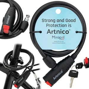 Lacat pentru bicicleta, Artnico, cablu otel, 1000x8mm, negru, set cu 2 chei
