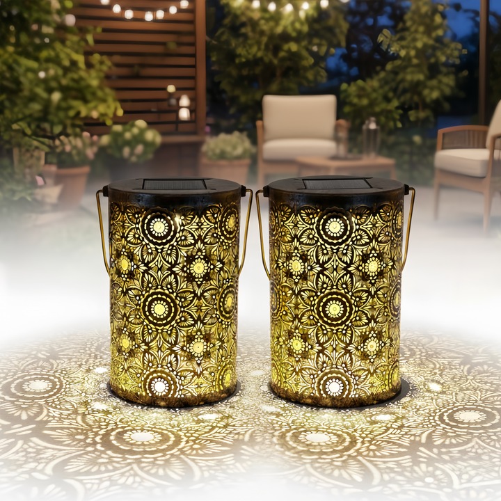 Комплект от 2 висящи соларни лампи, слънчоглед, преносими, IP55, време за осветяване до 8-10 часа, лесни за инсталиране, автоматично включване/изключване, външни пейзажни декорации, за градина, тераса, двор, алея, черни