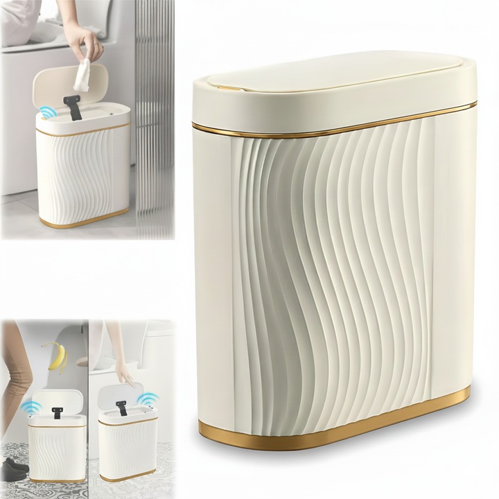Cos de gunoi Inteligent, cu senzor de miscare Infrarosu, capac automat anti-miros, 8L, rezistent la apa IPX5, silentios, compact, design elegant, pentru baie, bucatarie, dormitor