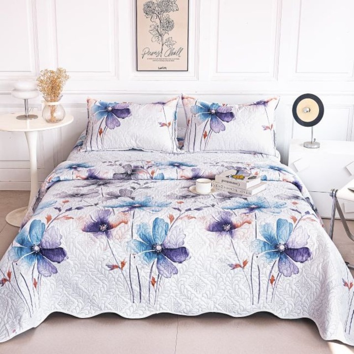 Set cuvertura cu 2 fete, Casa de Vis Online, matlasata, 3 piese, multicolor, 220 x 240 cm, Y-289